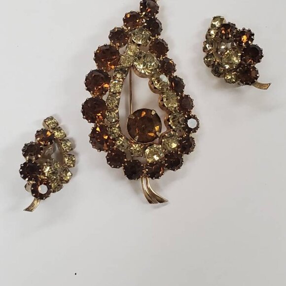 Vintage Continental Amber Topaz Brooch and Clip-on Set - Picture 6 of 10